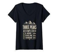Donna Scafell Pike Mount Snowdon UK Peaks Summit Escursionismo Sfida Maglietta con Collo a V