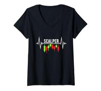 Donna Scalper Heartbeat - Linea di impulsi di trading di scalping di criptovalute Maglietta con Collo a V