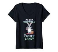 Donna Scambierà il fratello per Easter Candy Bunny Funny Egg Hunt Kid Maglietta con Collo a V