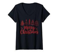 Donna Scandinavo Folk Art Christmas Cottagecore Nature Top Maglietta con Collo a V
