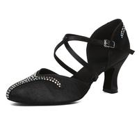 Donna Scarpe da Ballo Latino in Raso Punta Chiusa Tacchi da Ballo con Strass Scarpe da Salsa al Chiuso,38 Nero 5 cm