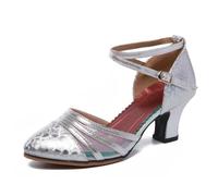 Donna Scarpe da Ballo，Scarpe col Tacco per Feste Matrimoni Latino Moderno e Tango (Argento, 41EU Normale)