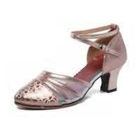 Donna Scarpe da Ballo，Scarpe col Tacco per Feste Matrimoni Latino Moderno e Tango (Champagne Oro, 33EU Normale)