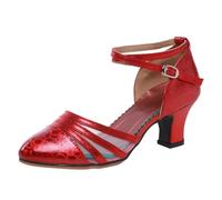 Donna Scarpe da Ballo，Scarpe col Tacco per Feste Matrimoni Latino Moderno e Tango (Rosso, 38EU Stretta)