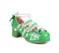 Donna Scarpe Mary Jane in Vernice con Tacco a Blocco 5 cm, Perle e Fiocco, Eleganti Scarpe da Cerimonia Festa