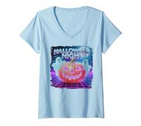 Donna Scary Halloween Fall Autumn Pumpkins Ghosts Maglietta con Collo a V