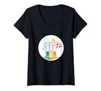 Donna Scatena la creatività nella provetta con colori vivaci Maglietta con Collo a V
