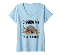 Donna Scavare la mia Via di Fuga Divertente Armadillo Umorismo introverso Maglietta con Collo a V