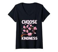 Donna Scegli gentilezza Retro Farfalla Fiore Positività Sii gentile Maglietta con Collo a V