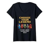 Donna Scegli la tua leggenda Pixel Art RPG Gaming Fantasy Gamer & Nerds Maglietta con Collo a V