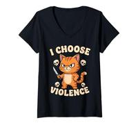 Donna Scelgo la violenza Funny Cat Design Dark Humor Maglietta con Collo a V