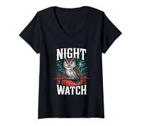 Donna Scena del Fulmine della Foresta dei Gufi di Night Watch Maglietta con Collo a V