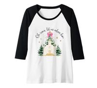 Donna Scena Natalizia della Chiesa O Come Let Us Adore Him Presepe Maglia con Maniche Raglan