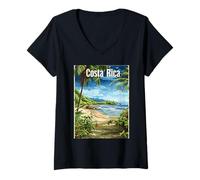 Donna Scena paradisiaca sulla Spiaggia Tropicale della Costa Rica Maglietta con Collo a V