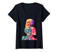 Donna Scheletri Colorati Tropicale Gotico Estate Summerween Goth Maglietta con Collo a V