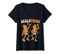 Donna Scheletri Divertenti per Ballare di scheletri di Halloween di Scheletri di Scheletri Maglietta con Collo a V