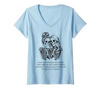 Donna Scheletro Amicizia Citazione Halloween Best Friends Maglietta con Collo a V