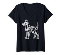 Donna Scheletro Cane Halloween Maglietta con Collo a V