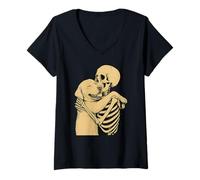 Donna Scheletro Che abbraccia Labrador Dog Halloween Maglietta con Collo a V