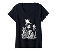 Donna Scheletro con Occhiali da Sole Ice Cream Gothic Summer Summerween Maglietta con Collo a V