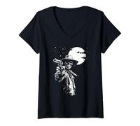 Donna Scheletro Cowboy Gunslinger Luna Goth Outlaw Western Gothic Maglietta con Collo a V