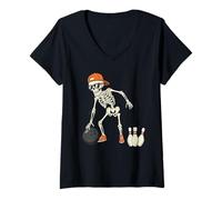 Donna Scheletro di Halloween Amanti di Bowling Divertenti per Maglietta con Collo a V