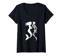 Donna Scheletro di Sirena Dark Romance Nautical Gothic Sailor Maglietta con Collo a V