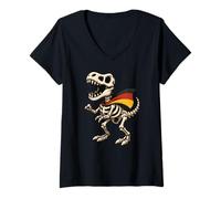Donna Scheletro Dinosauro Trex Halloween Germania Bandiera Ragazzi Ragazze Bambino Maglietta con Collo a V