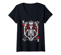 Donna Scheletro divertente re di cuori Halloween giocare a carte da poker Maglietta con Collo a V