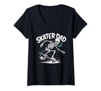 Donna Scheletro Divertente Skateboard Badman Grafica Street Style Maglietta con Collo a V