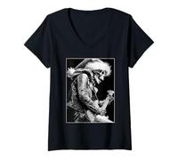 Donna Scheletro Gotico Babbo Natale Chitarra Rocker Punk Grunge Maglietta con Collo a V