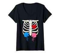 Donna Scheletro Gravidanza Annuncio Ragazzo Ragazza Gemelli Xray Maglietta con Collo a V