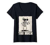 Donna Scheletro Grumpy Too Much Divertente introverso Coffee Meme Maglietta con Collo a V