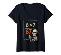 Donna Scheletro infestato 67 Meme Spooky Matematica 6x7 Halloween Classroom Maglietta con Collo a V