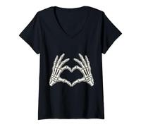 Donna Scheletro Mani Cuore Spooky Halloween Love Maglietta con Collo a V