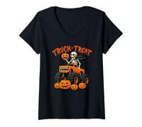 Donna Scheletro Monster Truck or Treat Halloween Zucca Ragazzi Ragazze Maglietta con Collo a V