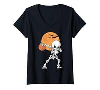 Donna Scheletro Pallacanestro Halloween Ragazzi Bambini Maglietta con Collo a V