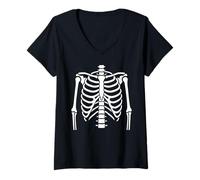 Donna Scheletro Ribcage Bold White Bones Halloween Anatomia Maglietta con Collo a V