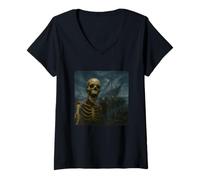 Donna Scheletro Selfie Zombies Apocalisse Umorismo Divertente Halloween Maglietta con Collo a V
