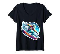 Donna Scheletro Snowboard Snowboarder Cool Snowboard Fan Adolescenti Maglietta con Collo a V