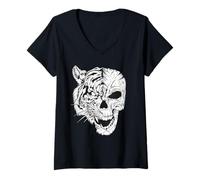 Donna Scheletro Teschio Spaventoso Halloween Rock n Roll Maglietta con Collo a V