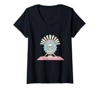 Donna Scheletro Yoga Lotus con Mandala Maglietta con Collo a V