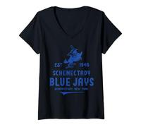 Donna Schenectady Blue Jays - New York - Baseball vintage defunto Maglietta con Collo a V