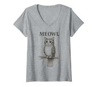 Donna Schizzo Meowl - Meow Cat Owl Brainrot Meme Gaming Slang Maglietta con Collo a V