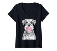 Donna Schnauzer Divertente Che soffia Gomma da Masticare Rosa Maglietta con Collo a V