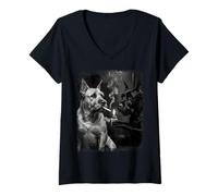 Donna Schnauzer Gigante Cani Ribelli Fumare Maglietta con Collo a V