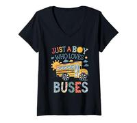 Donna School Bus Costume Fun Just a Boy who loves Buses Bus Lover Maglietta con Collo a V