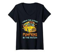 Donna School Bus Driver I Guide The Cutest Pumkins nella Patch Maglietta con Collo a V