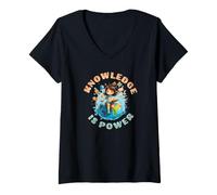 Donna School Education Reading Teacher Knowledge Power Maglietta con Collo a V