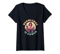 Donna School Education Reading Teacher Knowledge Power Maglietta con Collo a V
